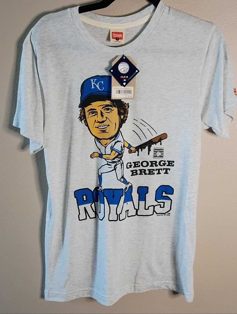 Homege Royals George Brett T-Shirt Gray Graphic Print Baseball Size S NWT